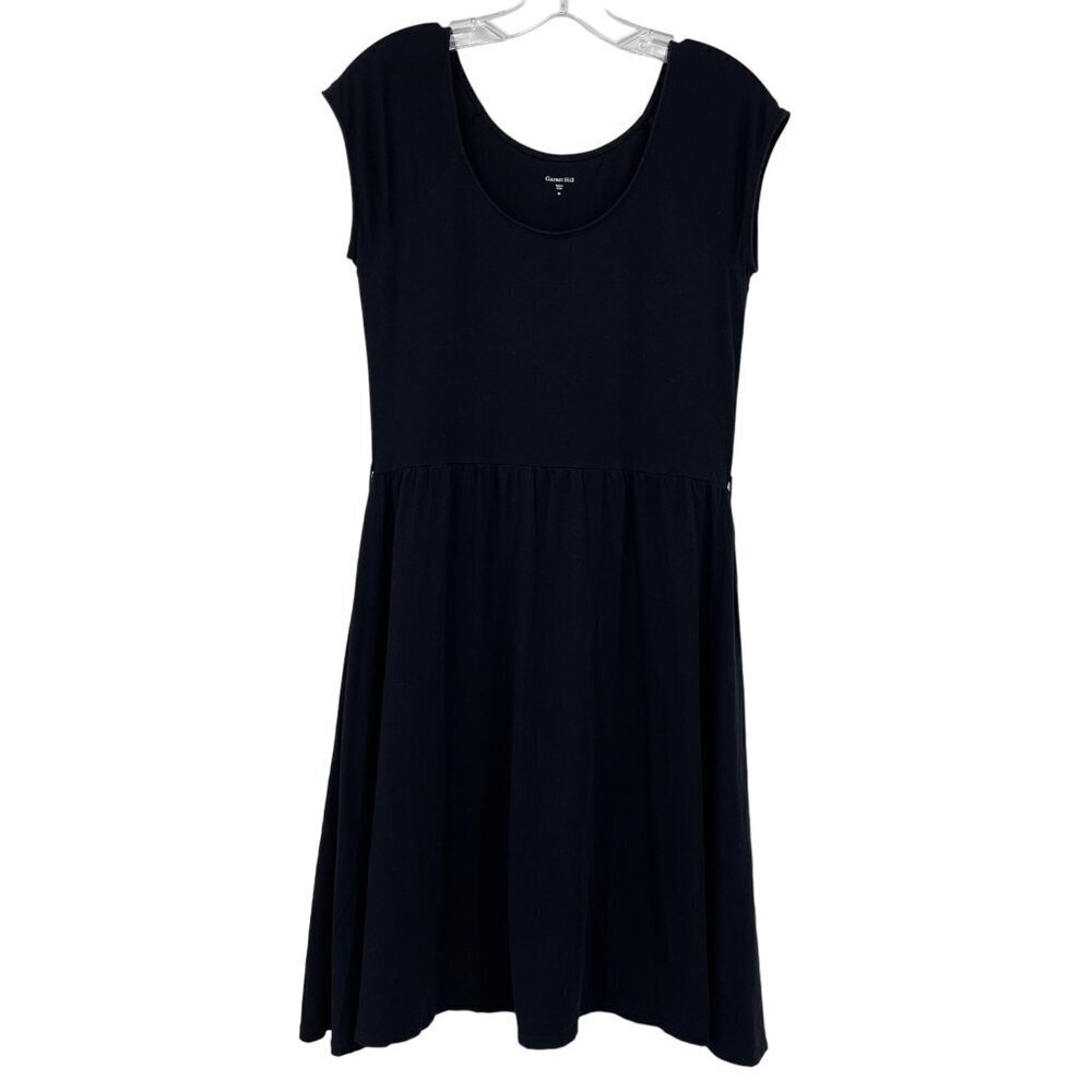 Garnet Hill Cotton Cap Sleeve Jersey Knit A Line Black Dress Women's 8‎